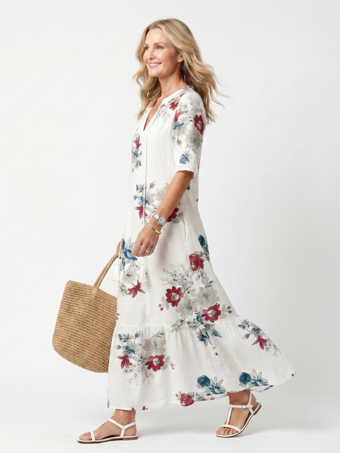 Maeva | Robe Midi Fleurie Éparse à Lanières