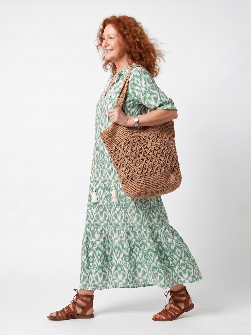 Emmanuelle | Robe Midi à Motif et Col en V