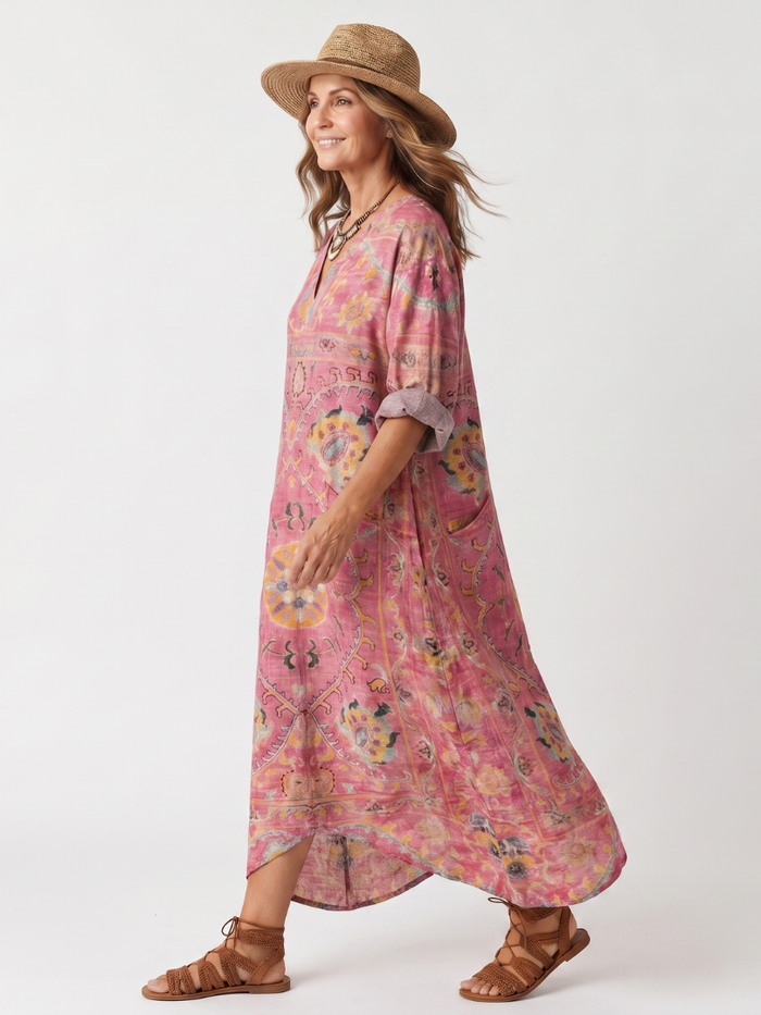 Reine | Robe Midi à Motif Abstrait et Poches