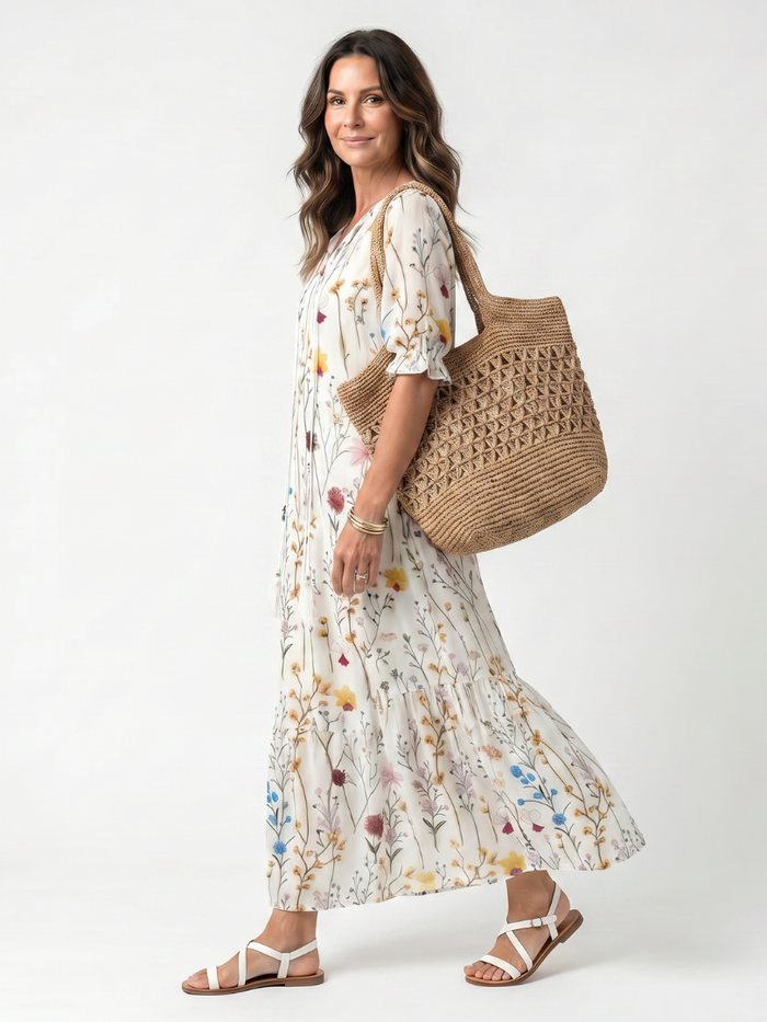 Zéphyrine | Robe Midi Fleurie à Lanières