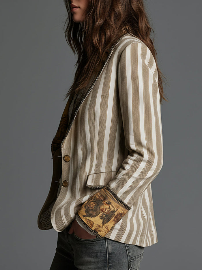 Suzanne | Bohemian Striped Print-Collar Blazer