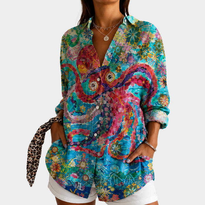 Théodora | Bluse à Motif Fleurs Marines