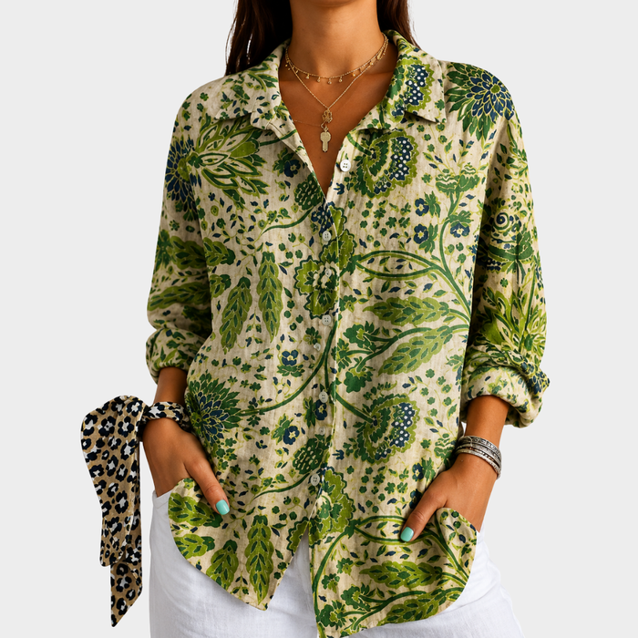 Zélie | Bluse à Motif Jardin Vert