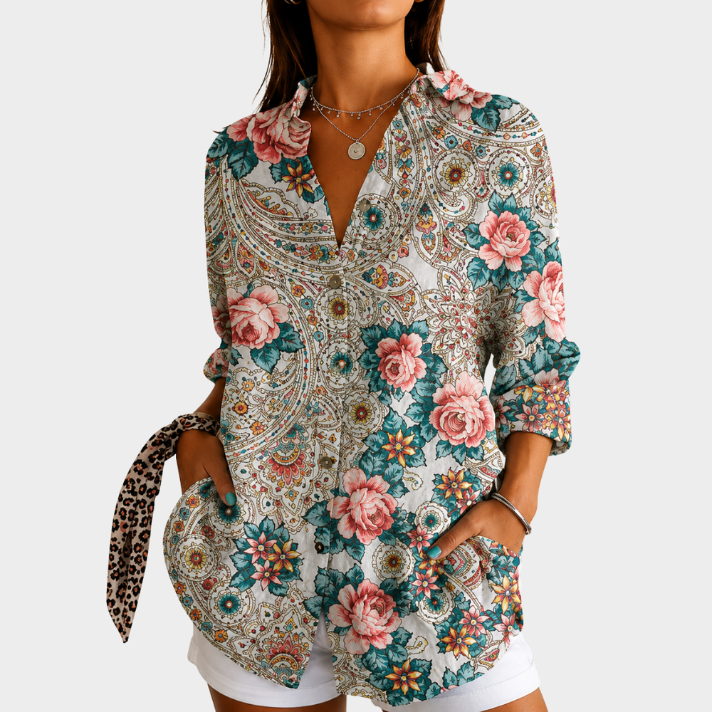 Anaïs | Bluse à Motif Roses Vintage