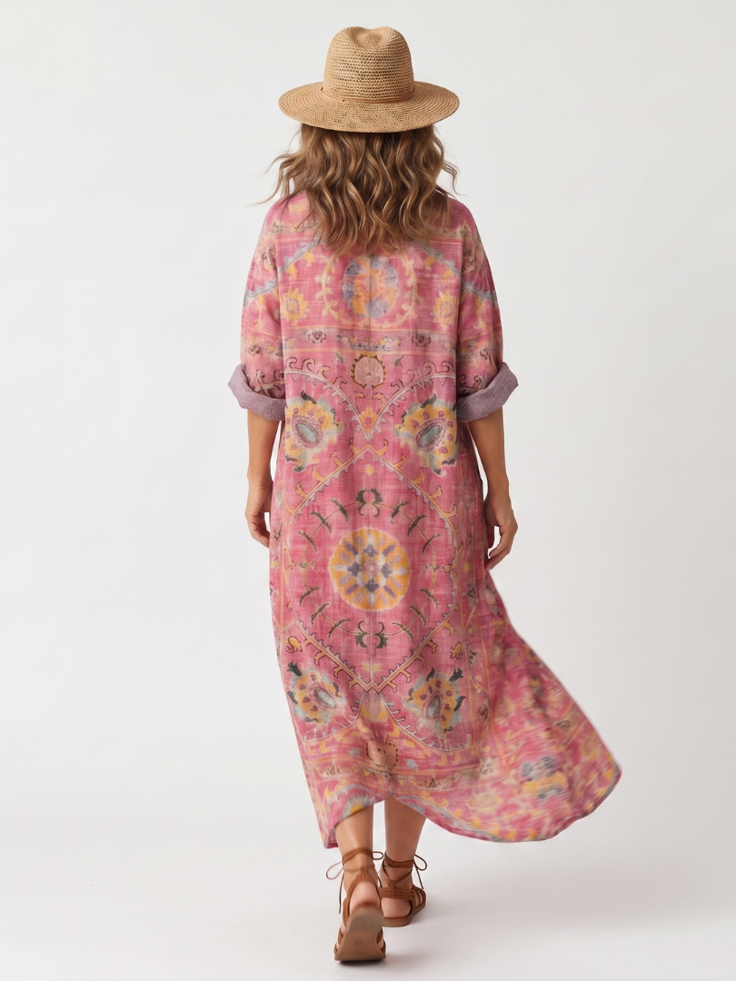 Reine | Robe Midi à Motif Abstrait et Poches