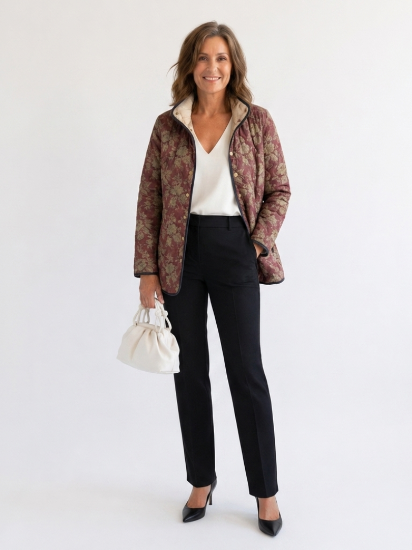 Sophie | Plum & Gold Damask Quilted Jacket