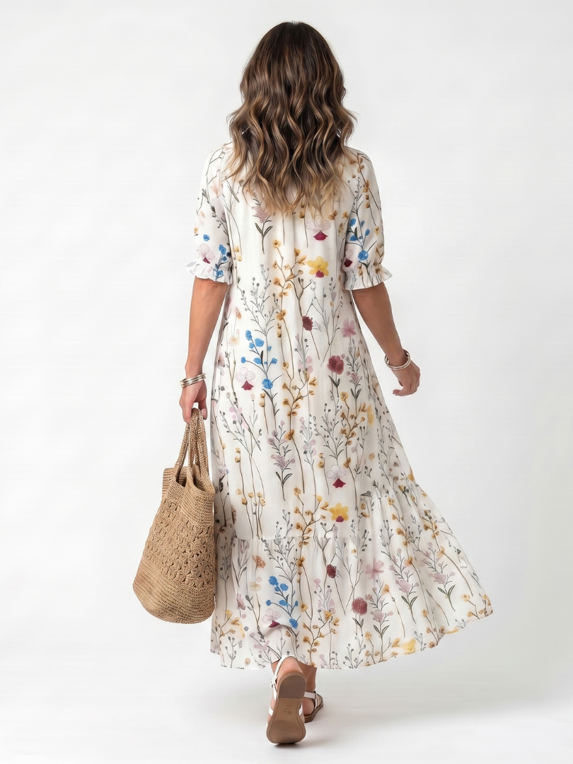 Zéphyrine | Robe Midi Fleurie à Lanières