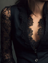 Noémie | Black Blazer Top with Sheer Sleeves