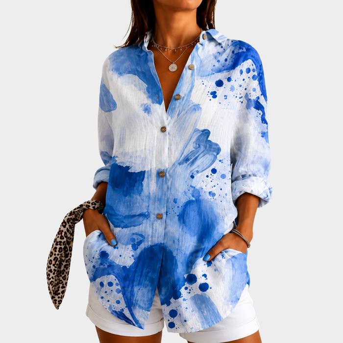 Yolande | Bluse à Motif Aquarelle Côtière