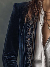 Athénaïs | Long Embroidered Vintage Navy Jacket