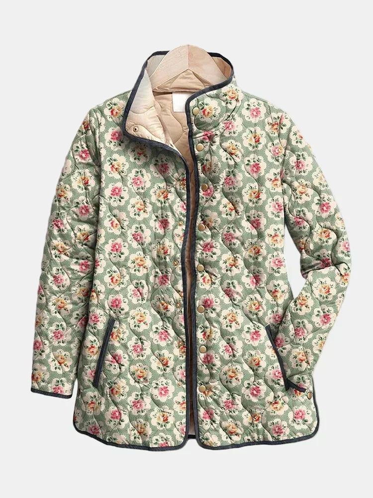 Amélie | Almond Green Tapestry Floral Quilted Jacket