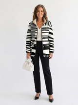 Véronique | Black & White Patchwork Stripe Quilted Jacket