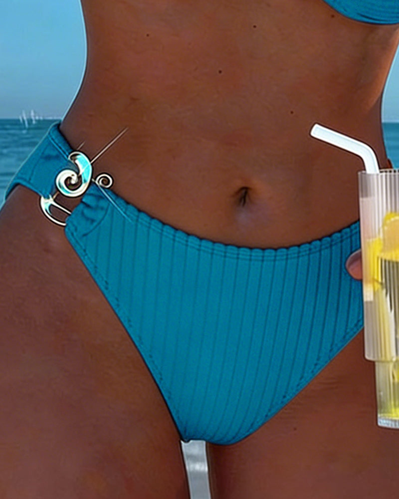 Béatrice | Bikini à Motifs Verticaux et Boucle Métallique
