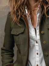 Honorine | Vintage Chevron Contrast-Trim Blazer