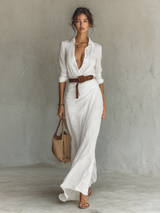 Victorie | Long Flowing Wrap-Collar Dress
