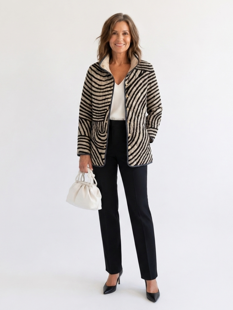 Léandra | Linen & Black Circles Quilted Jacket