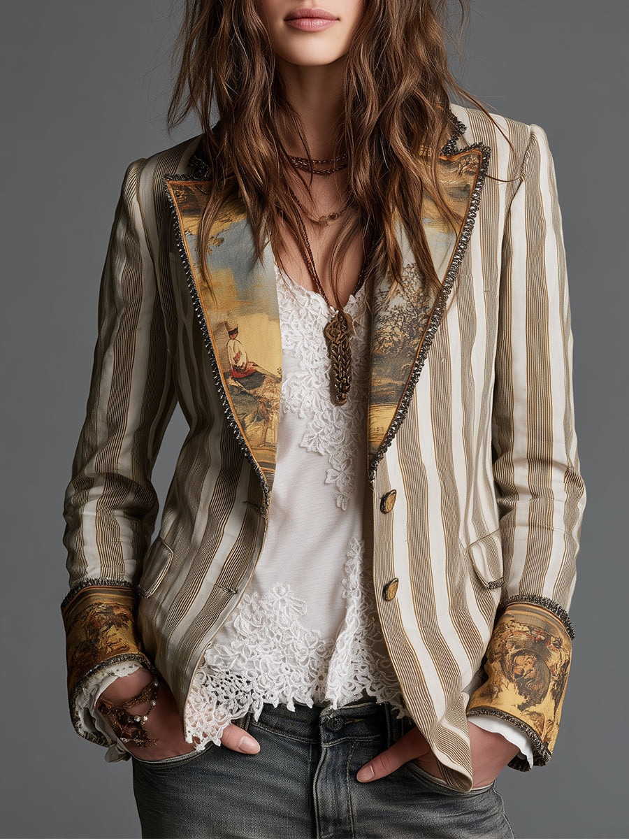 Suzanne | Bohemian Striped Print-Collar Blazer