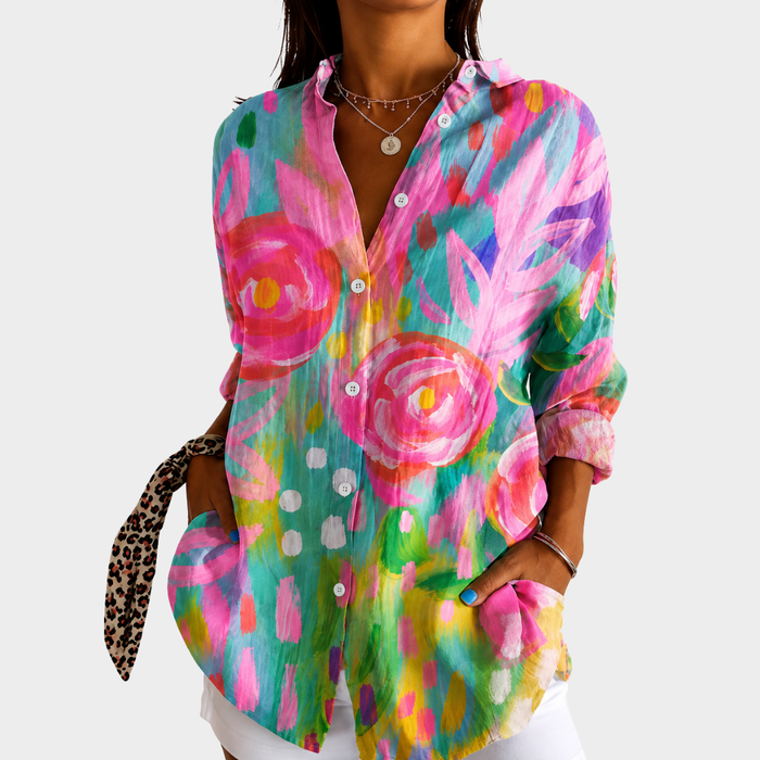 Mireille | Bluse à Motif Jardin Peint