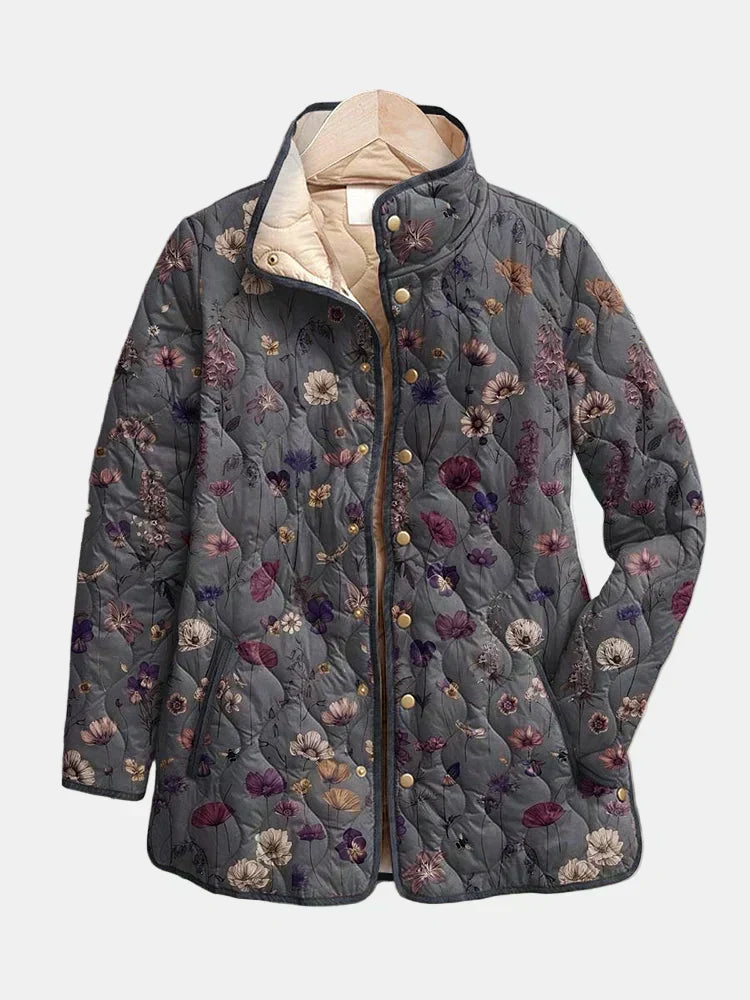 Nathalie | Pressed Flowers Grey Quilted Jacket