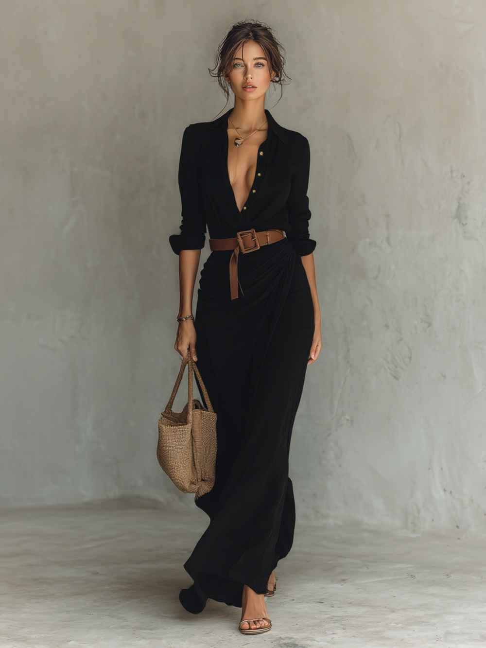 Victorie | Long Flowing Wrap-Collar Dress