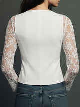 Noémie | Black Blazer Top with Sheer Sleeves