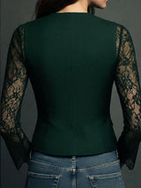 Noémie | Black Blazer Top with Sheer Sleeves