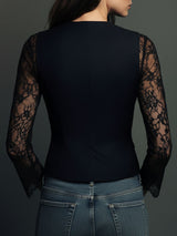 Noémie | Black Blazer Top with Sheer Sleeves