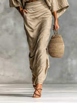 Paule | Khaki Long-Sleeve Top and Skirt Set