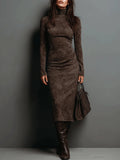 Lorène | Brown Midi Dress with High Collar
