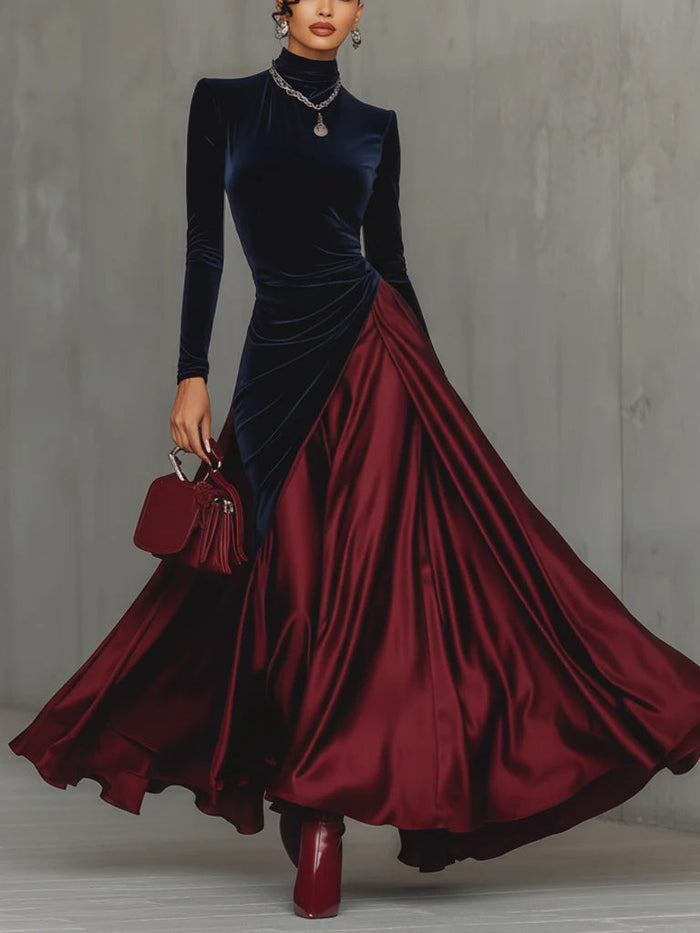 Lucrèce | Long Two-Tone Velvet & Satin Dress