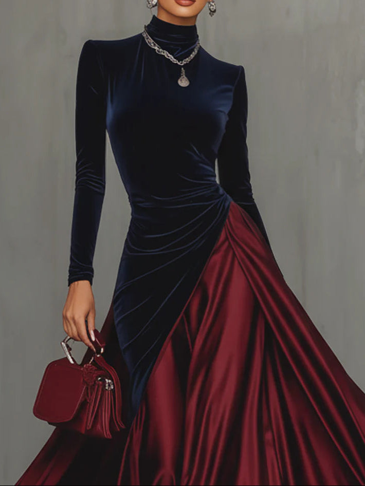 Lucrèce | Long Two-Tone Velvet & Satin Dress