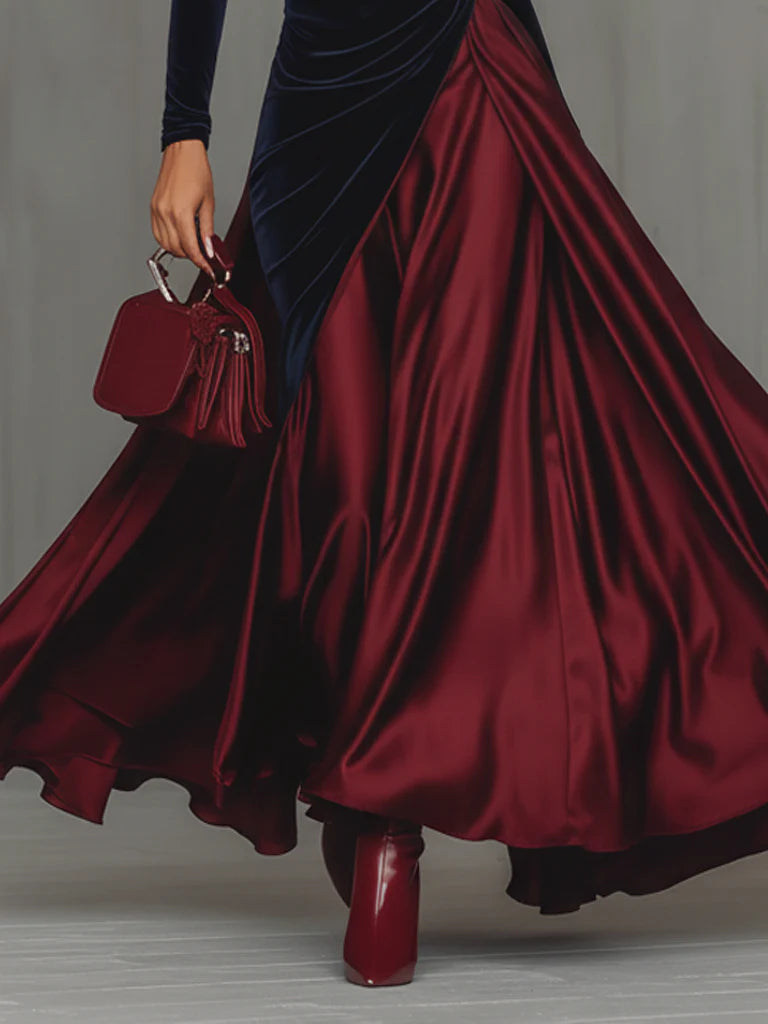 Lucrèce | Long Two-Tone Velvet & Satin Dress