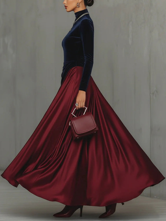 Lucrèce | Long Two-Tone Velvet & Satin Dress