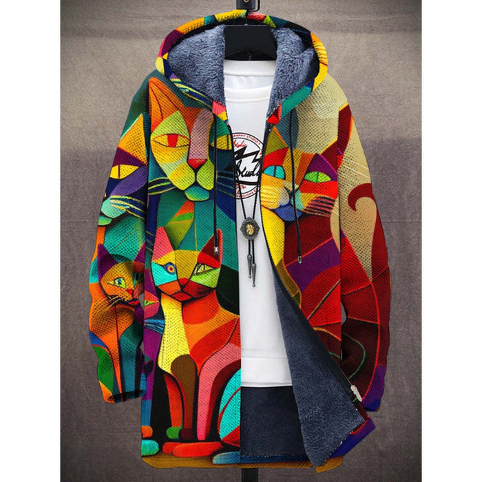 Rafaela Artful Hooded Cardigan - Multicolour with cats