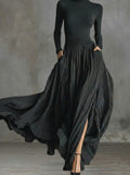 Rachel | High-Waisted Vintage Suede-Look Maxi Dress