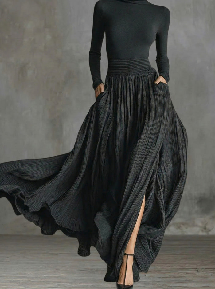 Rachel | High-Waisted Vintage Suede-Look Maxi Dress