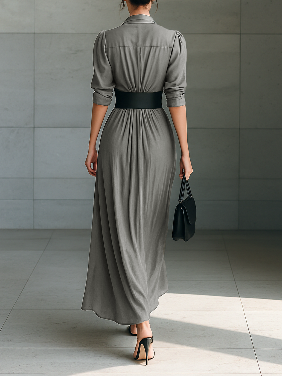 Zéphyrine | Pleated Maxi Dress with Lapel Collar
