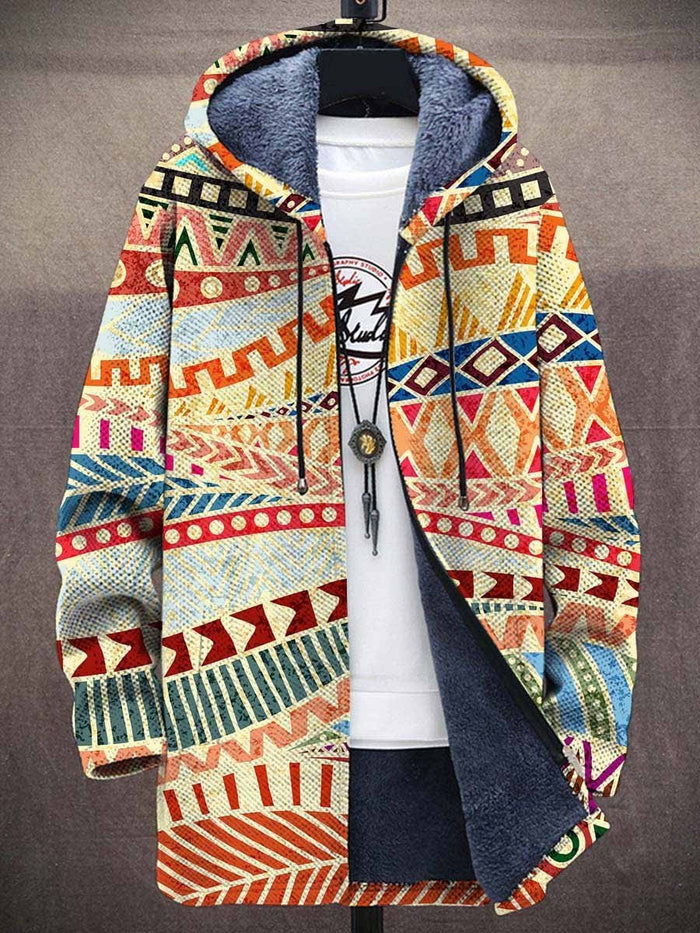 Dahlia Artistic Hooded Cardigan - Cream & Red Print