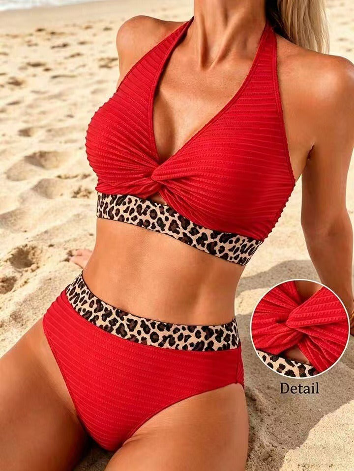 Marguerite | Bikini Côtelé Colorblock Léopard