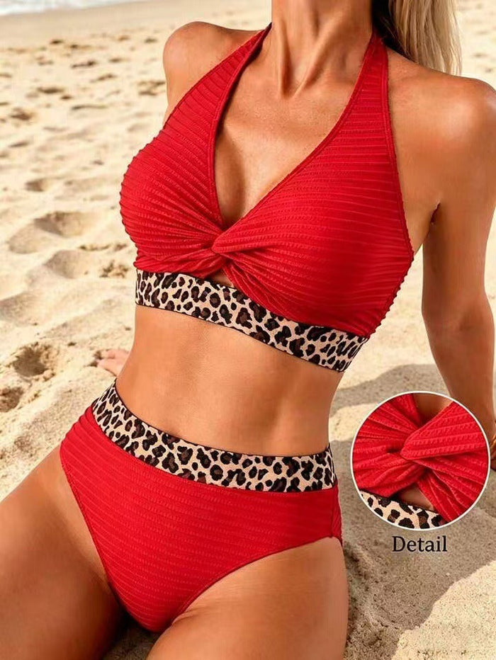 Marguerite | Bikini Côtelé Colorblock Léopard