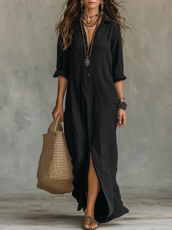 Xénia | Robe Noire Élégance Tranquille