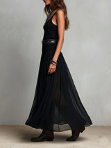 Black Sleeveless Tank Top With Tulle Skirt Maxi Dress