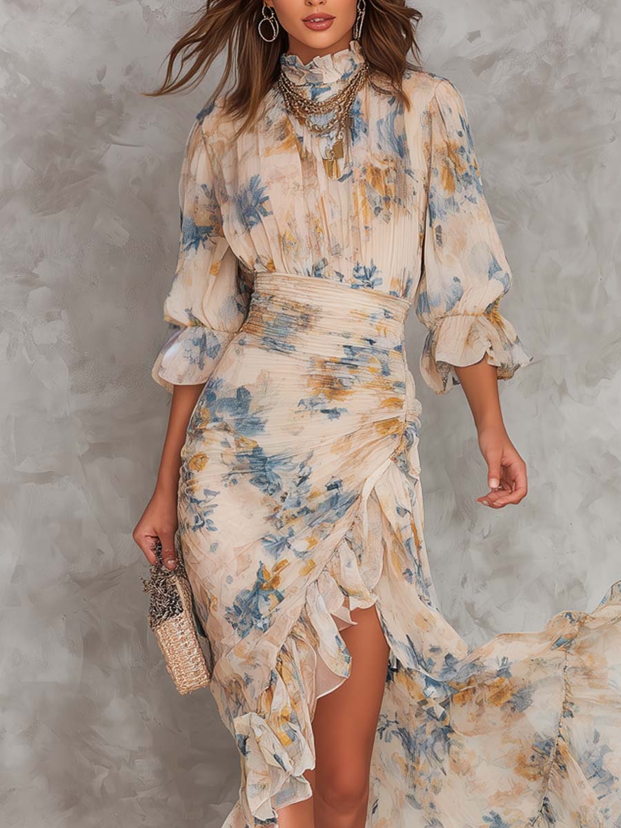 Fanchette | Robe Fleurie à Col Haut