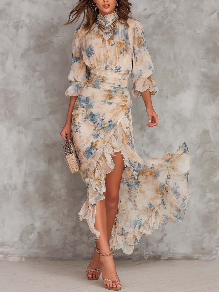 Fanchette | Robe Fleurie à Col Haut