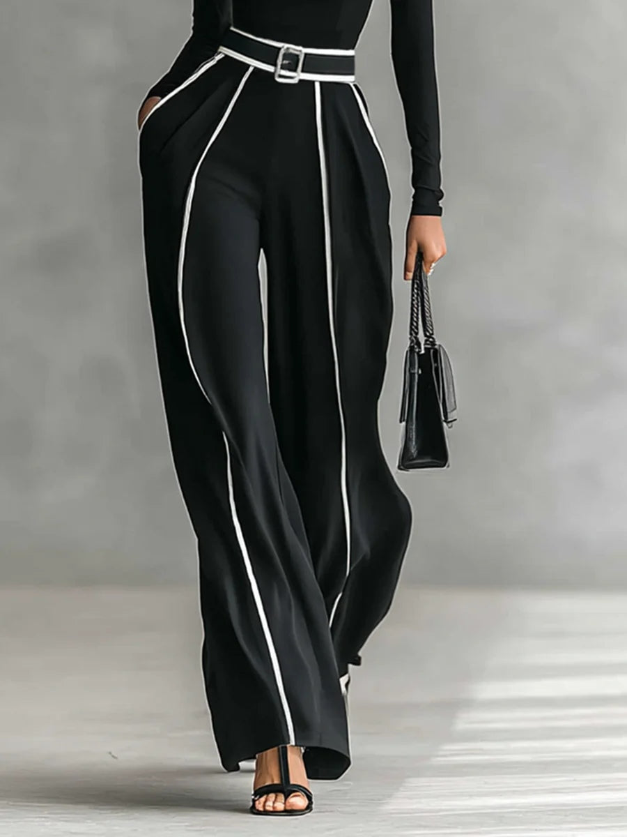 Emma | Elegant High-Collar Set with Wide-Leg Pants