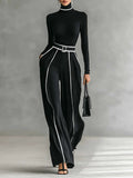 Emma | Elegant High-Collar Set with Wide-Leg Pants