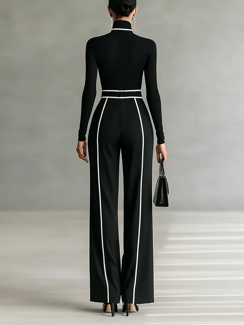 Emma | Elegant High-Collar Set with Wide-Leg Pants