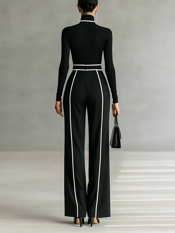 Emma | Elegant High-Collar Set with Wide-Leg Pants