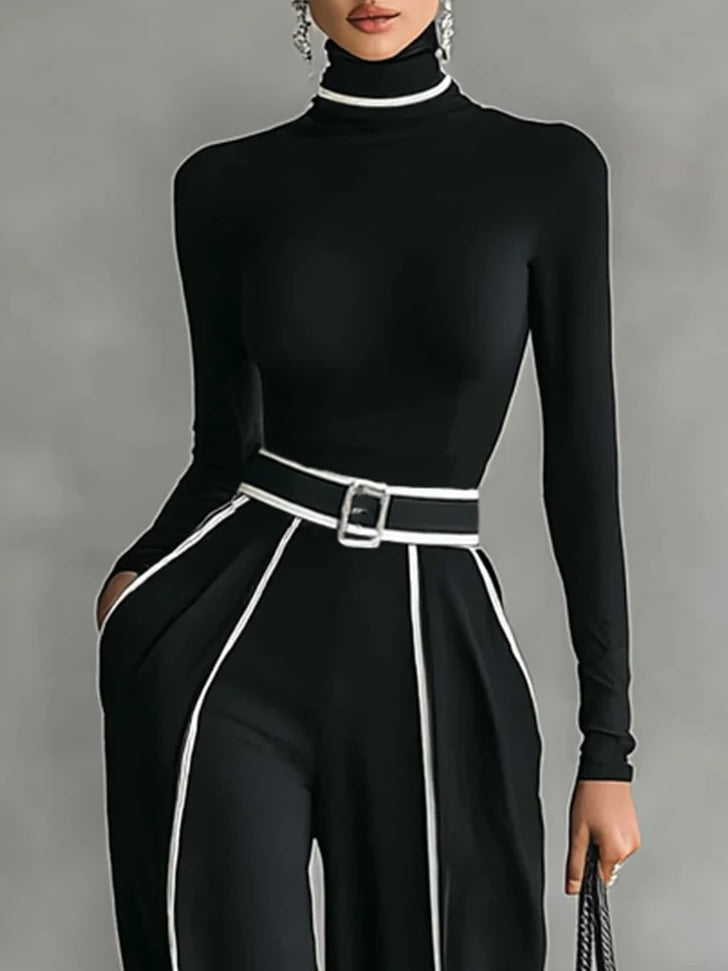Emma | Elegant High-Collar Set with Wide-Leg Pants