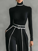 Emma | Elegant High-Collar Set with Wide-Leg Pants